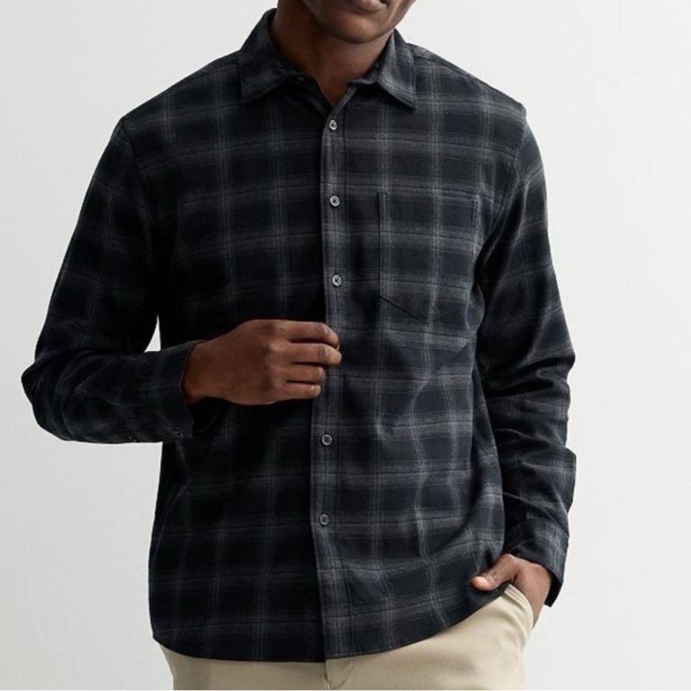 APT.9 Premier Flex Untucked Fit Button-Down Shirt Black Gray Plaid Men’s XL